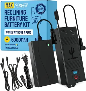 The Blue Cactus Big Battery Pack for Reclining Furniture with LED Screen and Low Charge Alerts – Wireless 5000mAh Couch Battery Pack Rechargeable for Power Recliner Power Supply