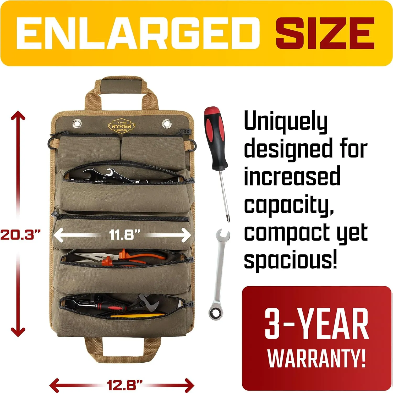 The Ryker Roll Up Tool Bag Organizer Gifts for him (2-pack) Heavy Duty Small Motorcycle Tool Roll Bag Organizer Portable Rollup Toolbag w/Detachable Pouches Mens gifts for Dad, Mechanic & Hobbyist