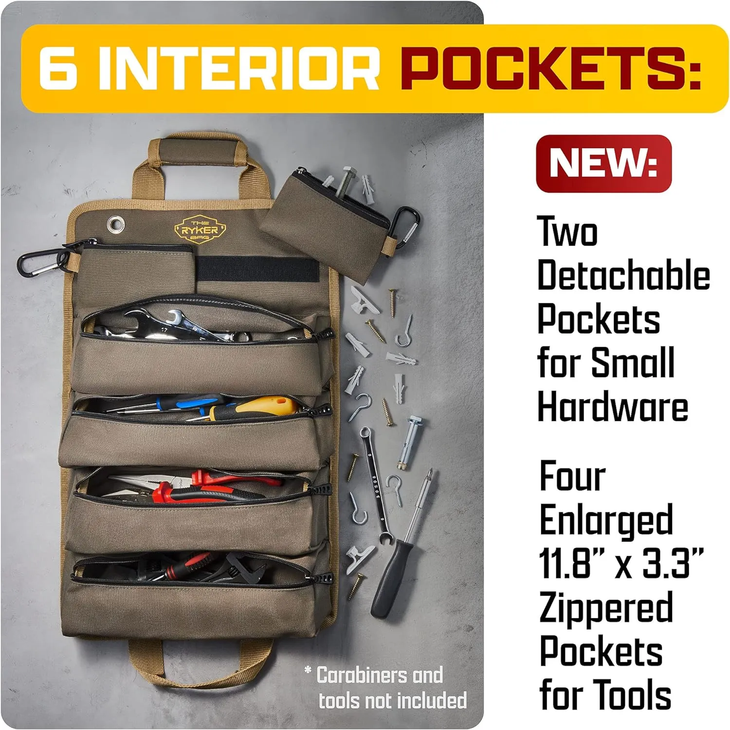 The Ryker Roll Up Tool Bag Organizer Gifts for him (2-pack) Heavy Duty Small Motorcycle Tool Roll Bag Organizer Portable Rollup Toolbag w/Detachable Pouches Mens gifts for Dad, Mechanic & Hobbyist