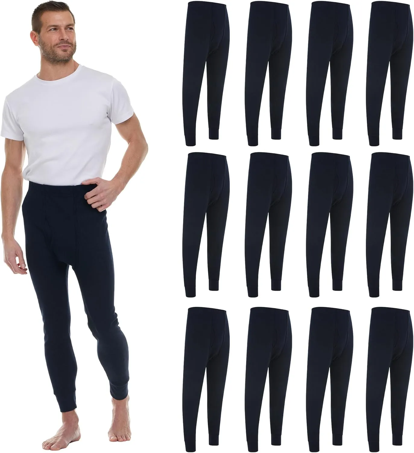Thermal Pants for Men, Long Johns Mens Underwear Bulk Wholesale, Cotton, Solid Colors, Shelter Donations