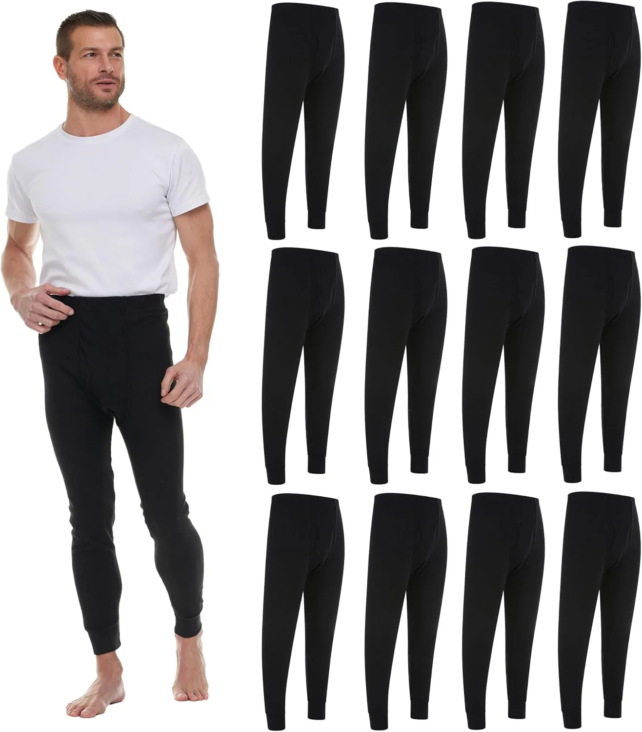 Thermal Pants for Men, Long Johns Mens Underwear Bulk Wholesale, Cotton, Solid Colors, Shelter Donations