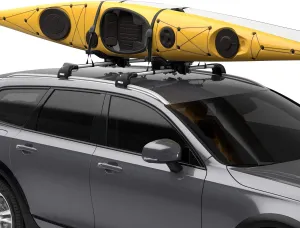 Thule Compass Kayak and SUP roof rack - Carries 2 kayaks or 2 SUPs - J-style carrier - Universal mounting hardware included - Fits 36" wide kayaks and SUPs - 130lb weight limit