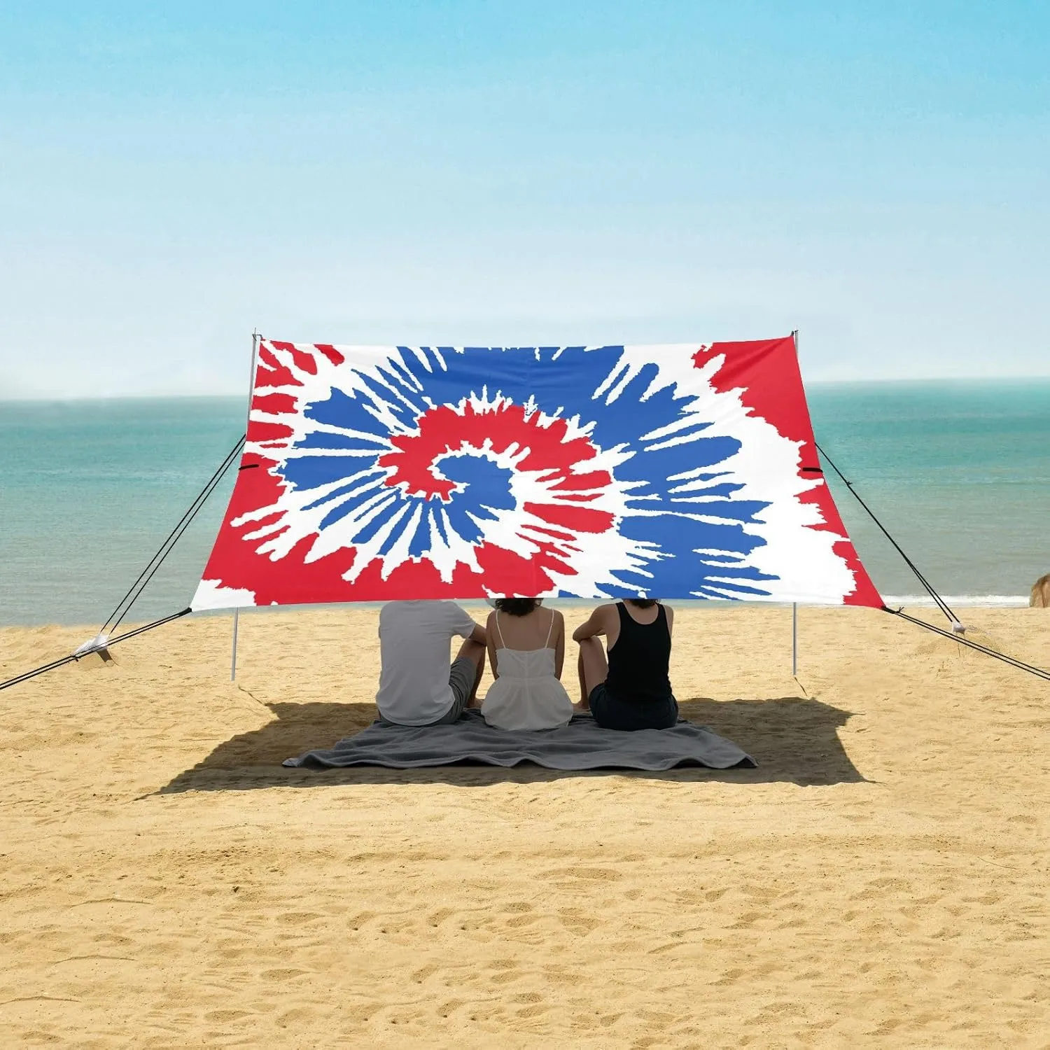 Tie Dye Beach Canopy Tent Anti-UV & Wind Resistant, Watercolor Camping Sun Shelter Easy Setup Portable,Outdoor Shade Tents with Sandbags,Sand Shovels,Ground Pegs & Stability Poles