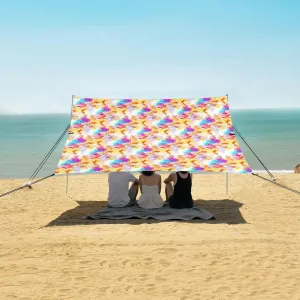 Tie Dye Colorful Flowers Beach Canopy Tent Anti-UV & Wind Resistant, Camping Sun Shelter Easy Setup Portable,Outdoor Shade Tents with Sandbags,Sand Shovels,Ground Pegs & Stability Poles
