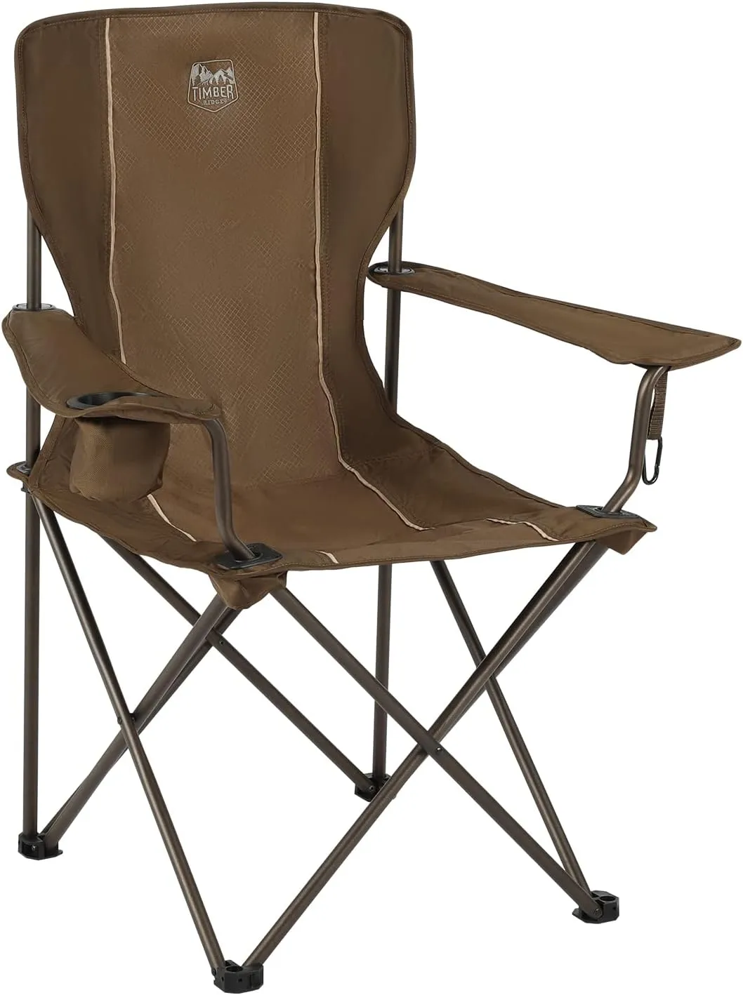 TIMBER RIDGE Folding Camping Chair, Collapsible Armrests Chair with Cup Holder & Carry Mat & Pet Leash, Heavy Duty Foldable Chair for Outdoor Lounge Lawn Beach, Support 300 lbs, Earth Brown