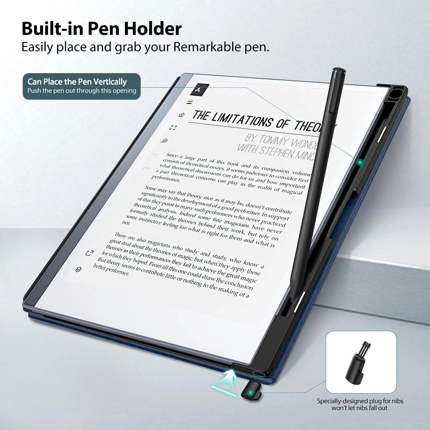 TiMOVO Case Compatible for Remarkable 2 Tablet, Slim Lightweight Stand Hard Back Shell Protective Cover with Pen Holder Compatible with Remarkable 2 Paper Tablet 10.3" 2020 Released, Dark Blue