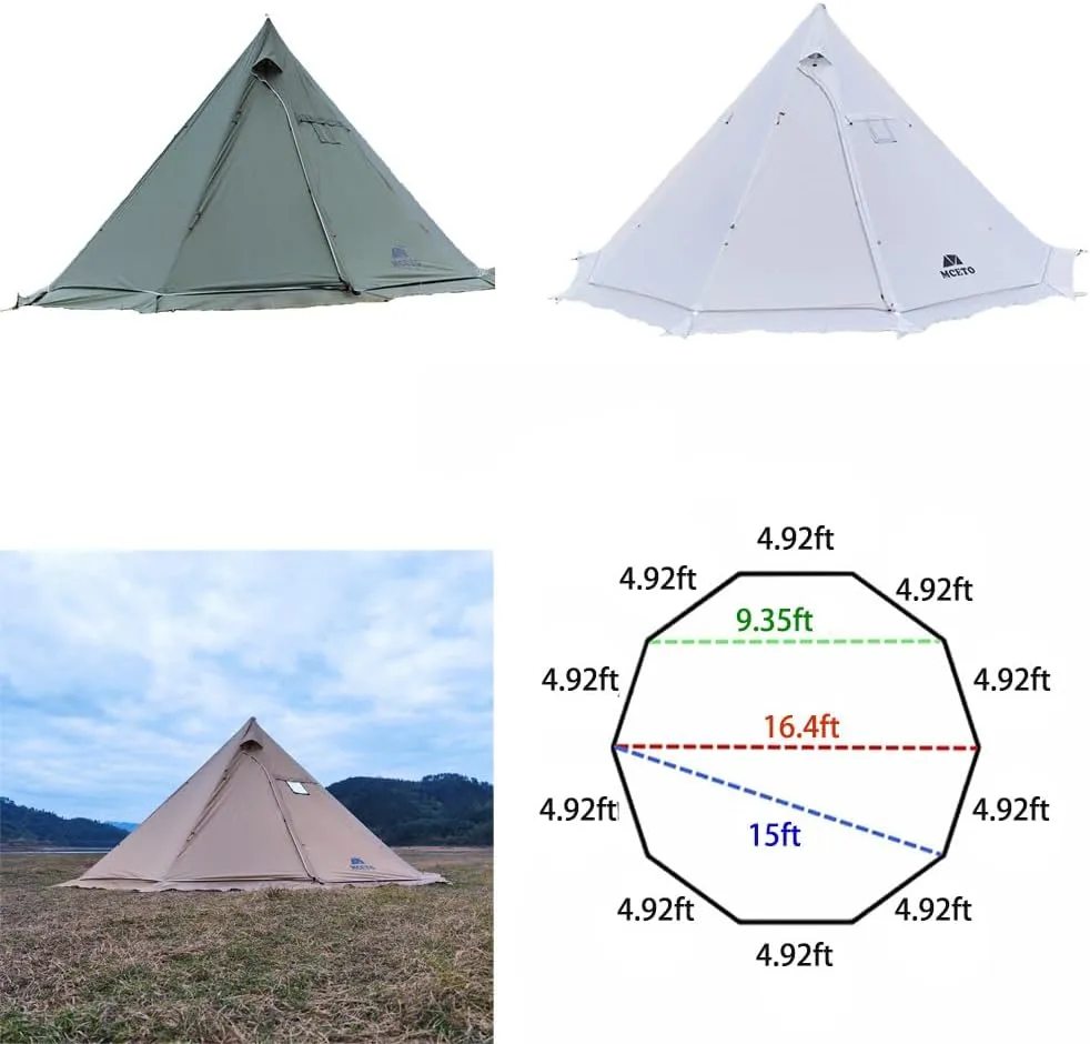 Tipi Hot Tent with Fire Retardant Stove Jack for Flue Pipes, 5~8 Person, Teepee Tents for Family Team Outdoor Backpacking Camping Hiking