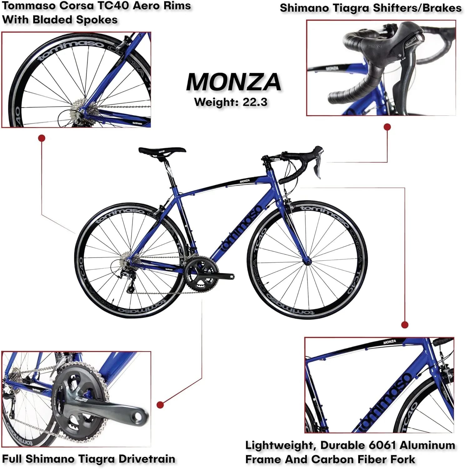 Tommaso Monza Sport Bike Performance Aluminum Road Bike Carbon Shimano Tiagra 24 Speeds Road Bicycle Men Road Bikes for Mens