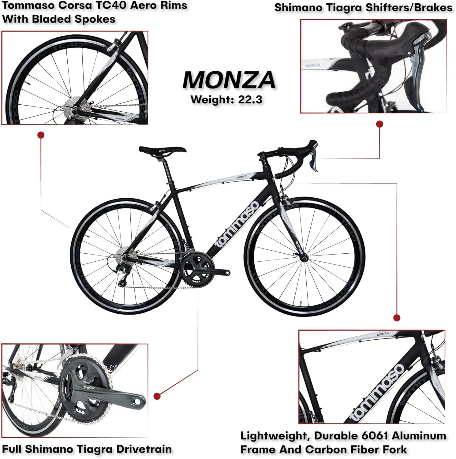 Tommaso Monza Sport Bike Performance Aluminum Road Bike Carbon Shimano Tiagra 24 Speeds Road Bicycle Men Road Bikes for Mens
