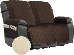 TOMORO Non-Slip Loveseat Recliner Cover, 100% Waterproof Quilted Recliner Chair Slipcover Furniture Protector with Pockets, Washable Couch Cover with Elastic Straps for Kids and Pets