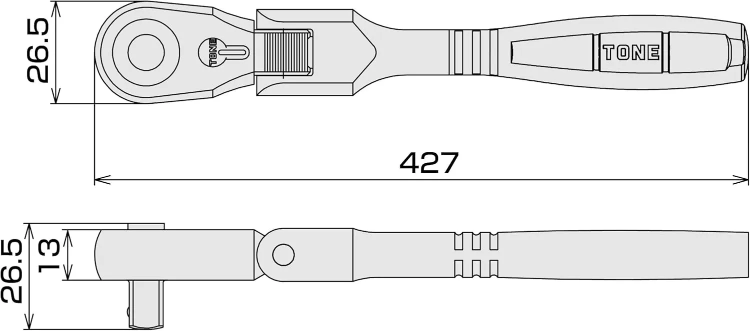 TONE Extra-Long Ratchet Handle Flex Head (Socket Hold Type) RH3FHX 3/8" Inch Drive