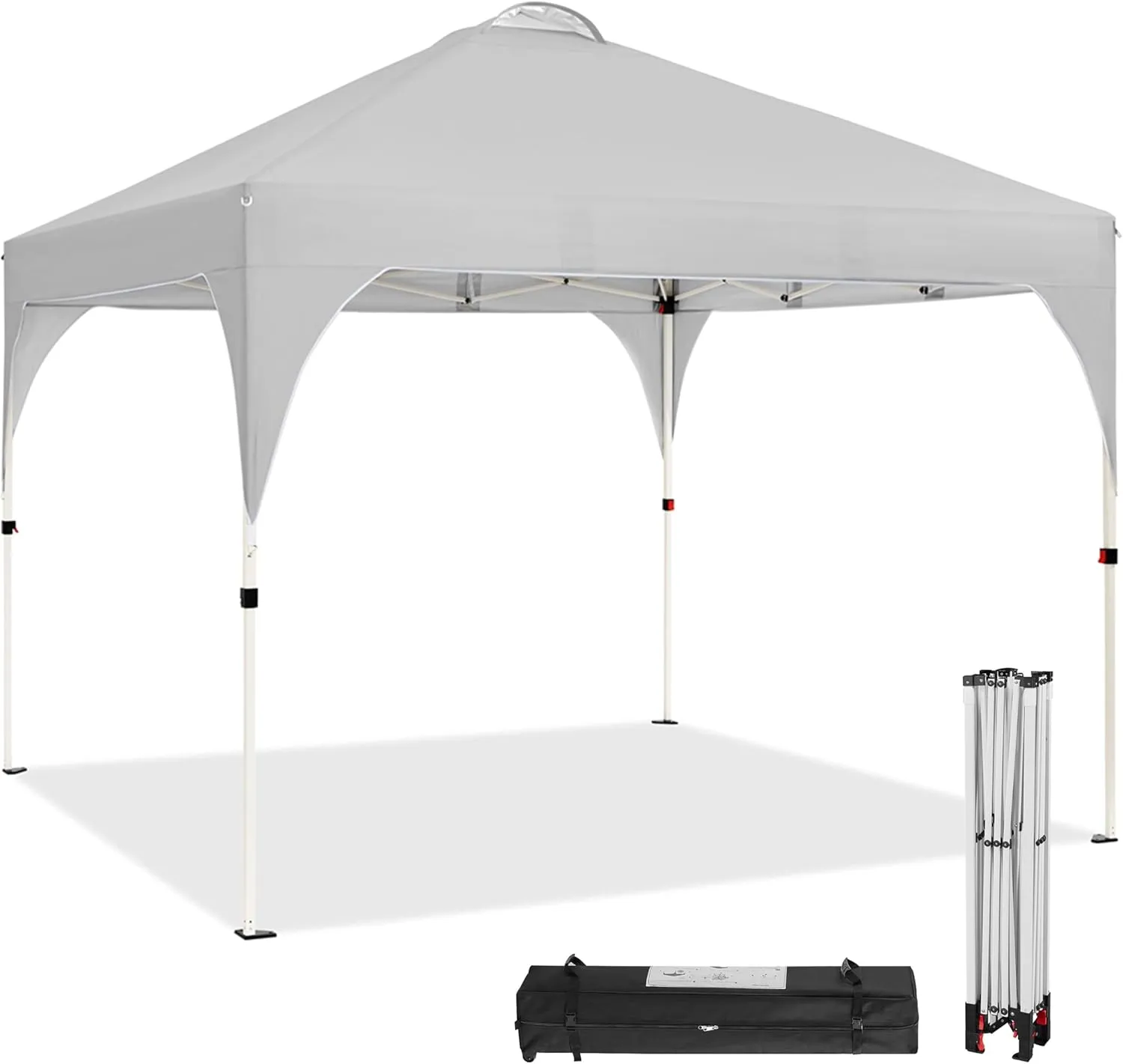 Topeakmart 10x10 Pop Up Canopy, Outdoor Portable Shelter Tent with 4 Sandbags, Wheeled Bag, for Events, Parties, Camping (Light Gray, 10x10)