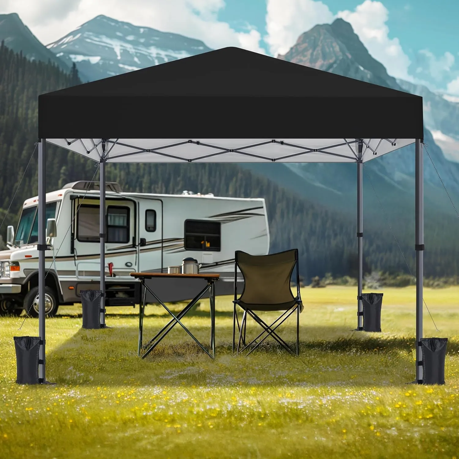 Topeakmart Pop-up Canopy with One-Push-to-Lock Setup Mechanism, UPF 50  Instant Event Shelters Sun Shade Tent, Suitable for Home & Commercial Use (10x10FT, Black)
