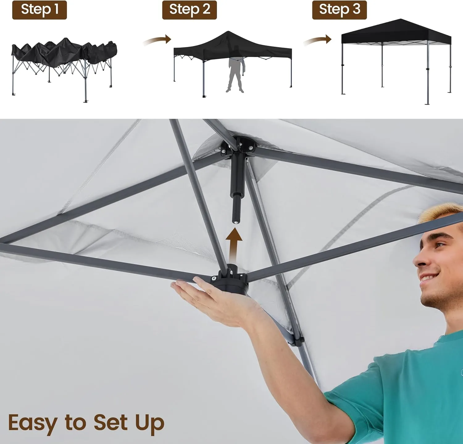 Topeakmart Pop-up Canopy with One-Push-to-Lock Setup Mechanism, UPF 50  Instant Event Shelters Sun Shade Tent, Suitable for Home & Commercial Use (10x10FT, Black)