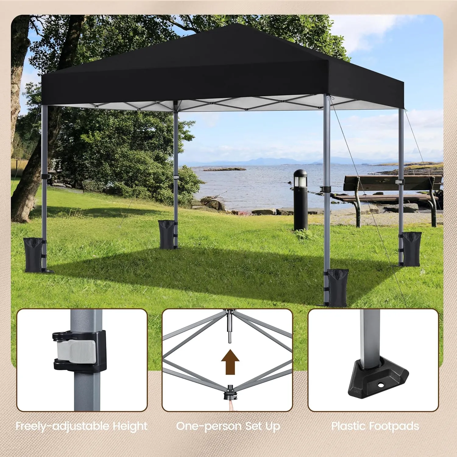 Topeakmart Pop-up Canopy with One-Push-to-Lock Setup Mechanism, UPF 50  Instant Event Shelters Sun Shade Tent, Suitable for Home & Commercial Use (10x10FT, Black)