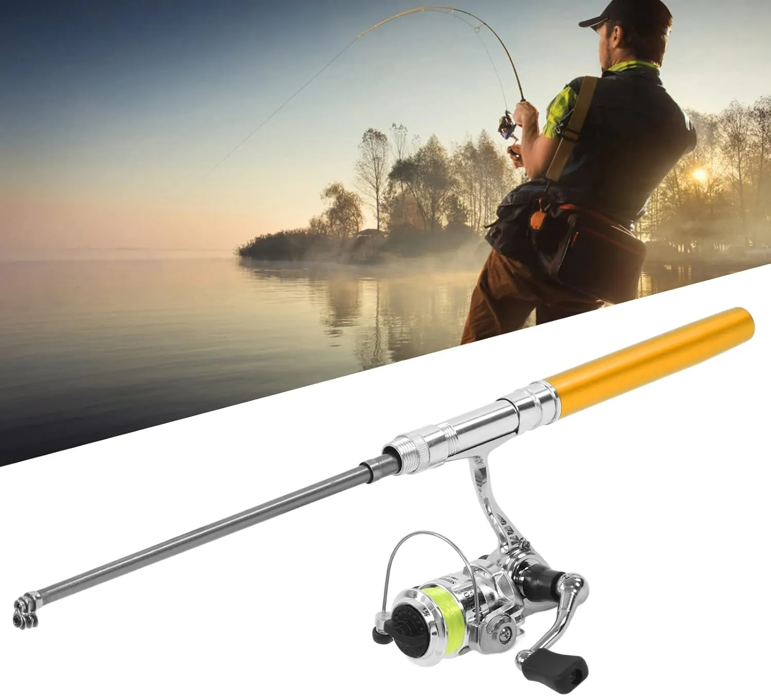 Topyond Fishing Rod and Reel Combos, Telescopic Fishing Rod Collapsible Fishing Pole Spinning Reel Portable 94cm/37.0in 4.3:1 Speed Ratio