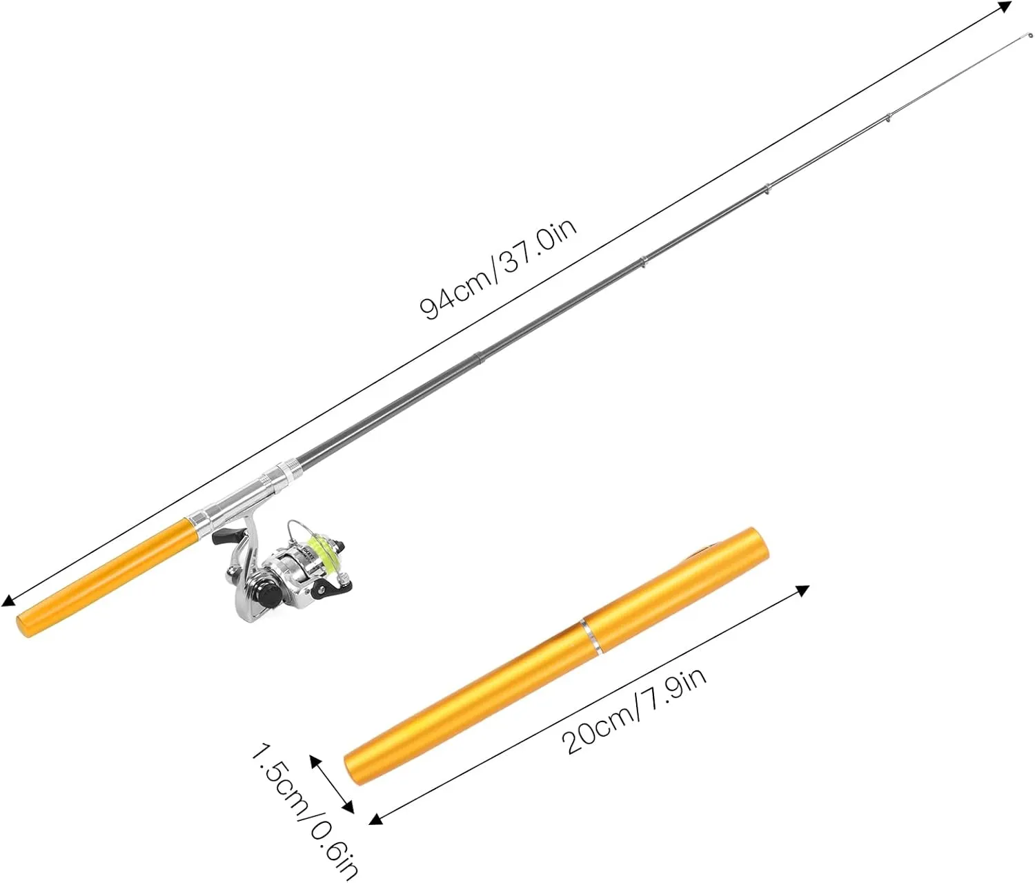 Topyond Fishing Rod and Reel Combos, Telescopic Fishing Rod Collapsible Fishing Pole Spinning Reel Portable 94cm/37.0in 4.3:1 Speed Ratio