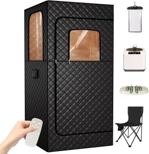 TOREAD Portable Steam Sauna Tent for Home Spa, Full Size Sauna Box with 3L 1000W Steamer, Foldable Design, Remote Control, 9 Heat Levels, Folding Chair, 32" x 32" x 71" (Black)