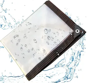 Transparent Tarpaulin with Eyelets 13x13ft, 100% UV & Weather Resistant Vinyl Coated PVC Tarps, Clear Poly Tarps with Grommets, Transparent Tarp Waterproof (4x4m)