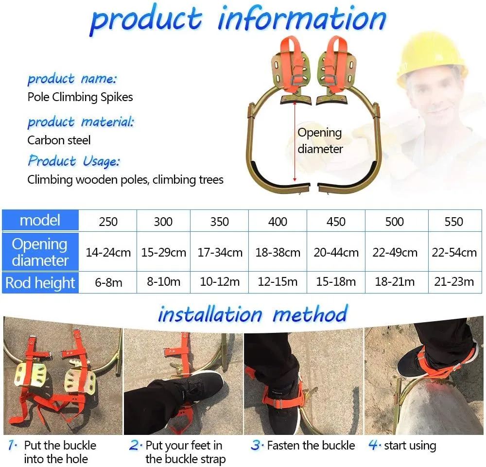 Tree Climbing Gear, Non-Slip Climbing Tree Spikes with Seat Belt, Stainless Steel Climbing Trees Tool for Electric Worker, Hunting Observation, Simple to Use,set-300model