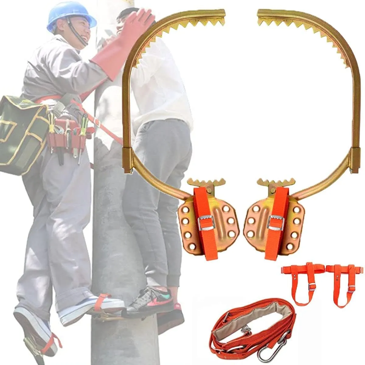 Tree Climbing Gear, Stainless Steel Tree Climbing Tool, Pole Climbing Spikes Adjustable Climbing Tree Shoes Non-Slip Pedal for Hunting Observation, Picking Fruit, Jungle Survival and More,350M