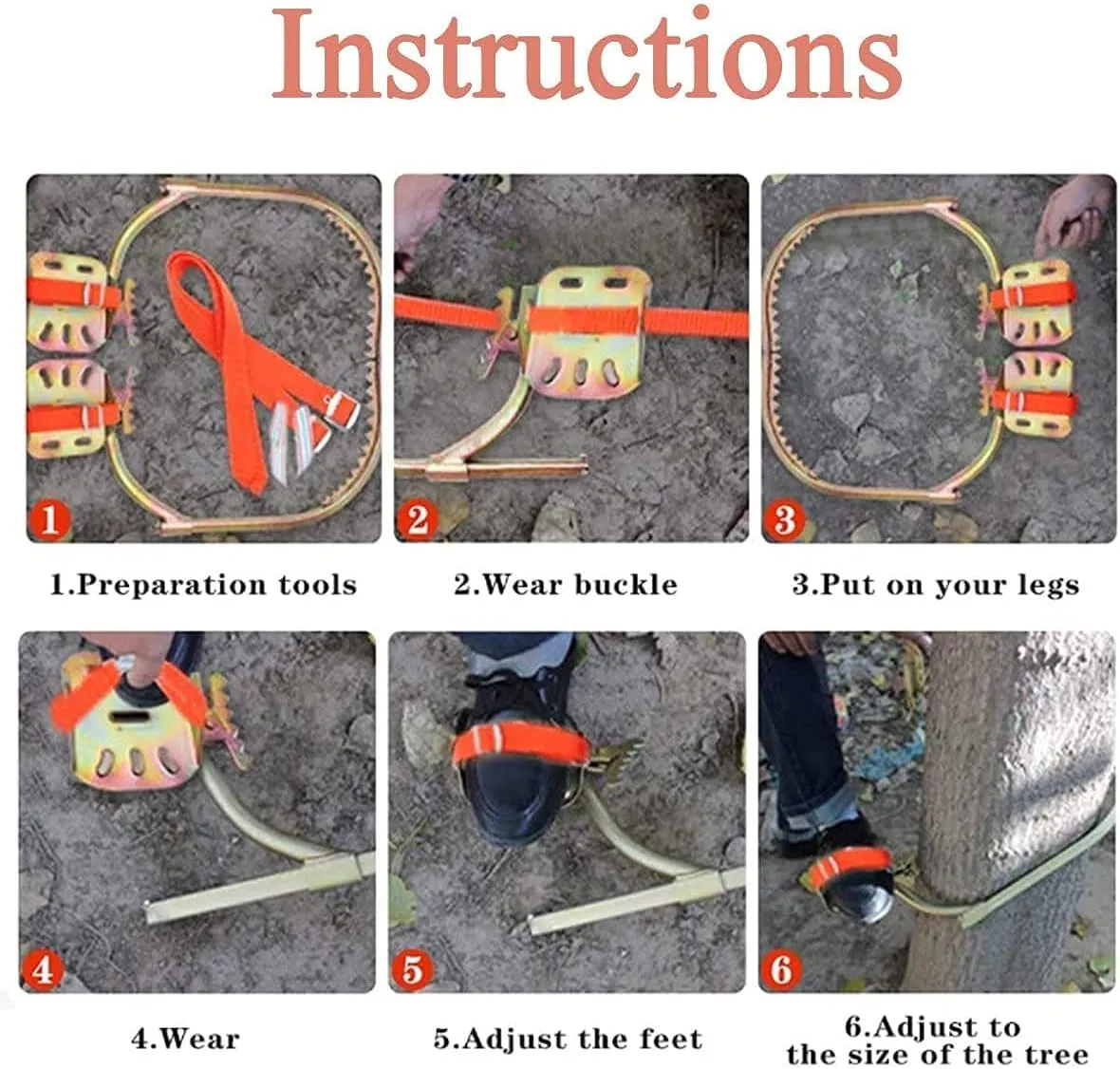 Tree Climbing Gear, Stainless Steel Tree Climbing Tool, Pole Climbing Spikes Adjustable Climbing Tree Shoes Non-Slip Pedal for Hunting Observation, Picking Fruit, Jungle Survival and More,350M