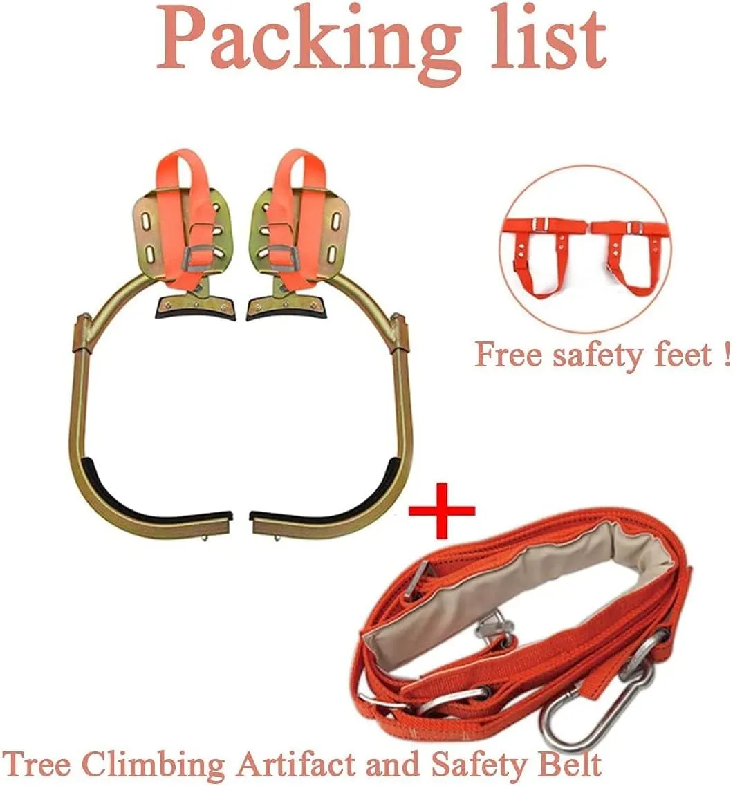 Tree Climbing Gear, Stainless Steel Tree Climbing Tool, Pole Climbing Spikes Adjustable Climbing Tree Shoes Non-Slip Pedal for Hunting Observation, Picking Fruit, Jungle Survival and More,350M