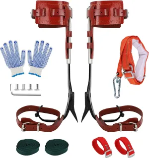 Tree Climbing Spikes Kit, Tree Climbing Gear, Adjustable Arborist Tree Climbing Equipment with Climbing Belt, Gloves, Foot and Ankle Straps, Cowhide Rock Climbing Tool Kit for Outdoor Tree Work