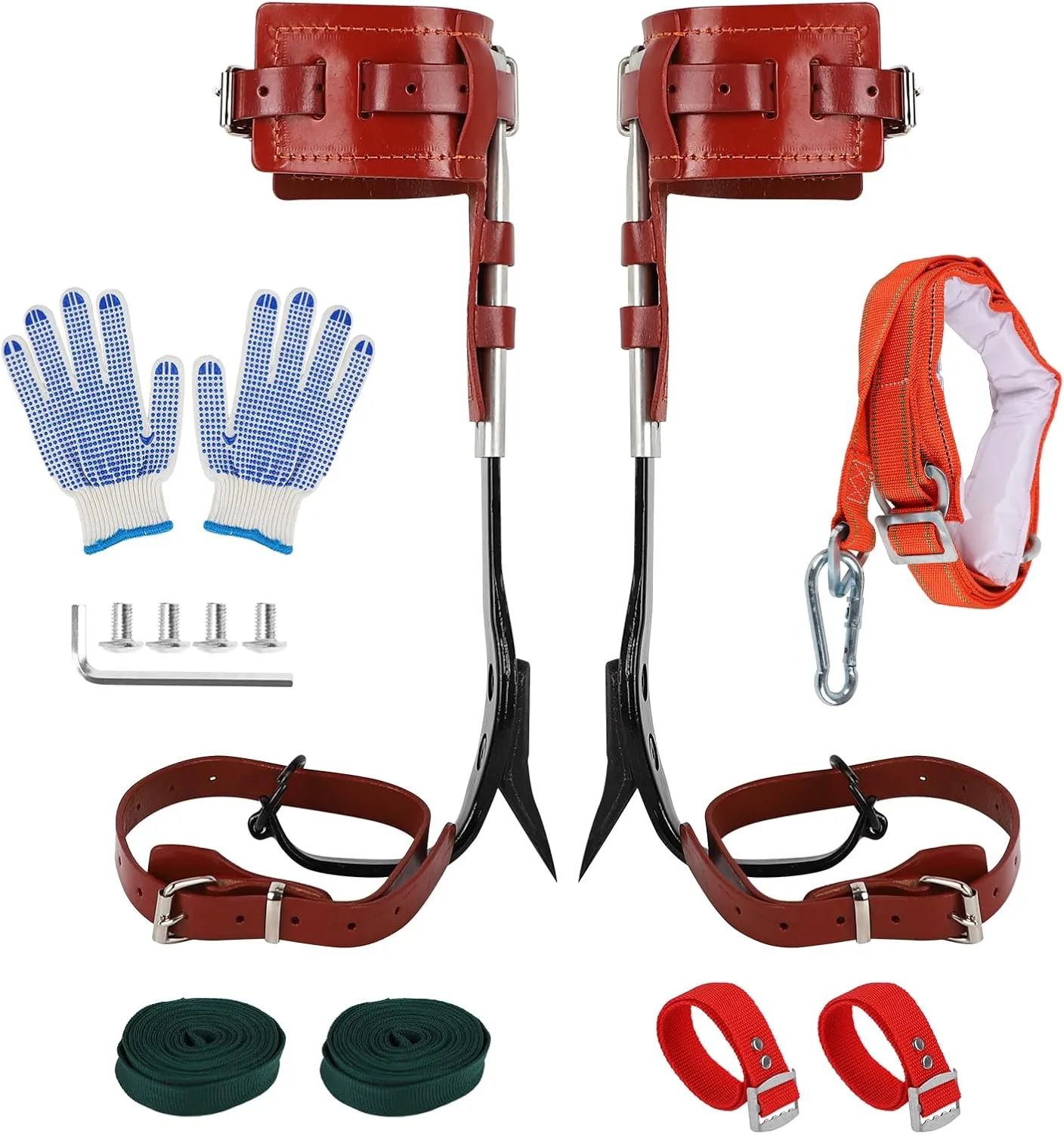 Tree Climbing Spikes Kit, Tree Climbing Gear, Adjustable Arborist Tree Climbing Equipment with Climbing Belt, Gloves, Foot and Ankle Straps, Cowhide Rock Climbing Tool Kit for Outdoor Tree Work