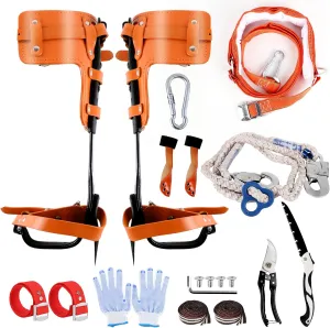 Tree Climbing Spikes Kit, Tree Climbing Gear with Adjustable Climbing Belt , Thickened Steel Tree Climbing Tool, Height Adjustable Tree Climbing Equipment for Fruit Picking, Tree Work, Orange