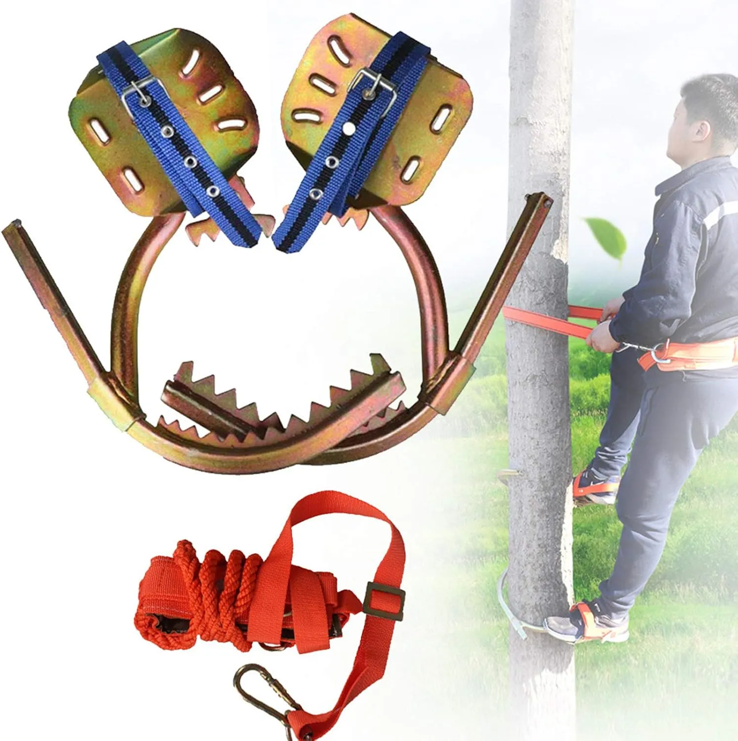 Tree Climbing Spikes, Tree Climbing Gear with Safe Belt, Simple to Use Climbing Tool, Rust-Proof and Wear-Resistant, Tree Climbing Tool for Hunting Observation, Picking Fruit,450model
