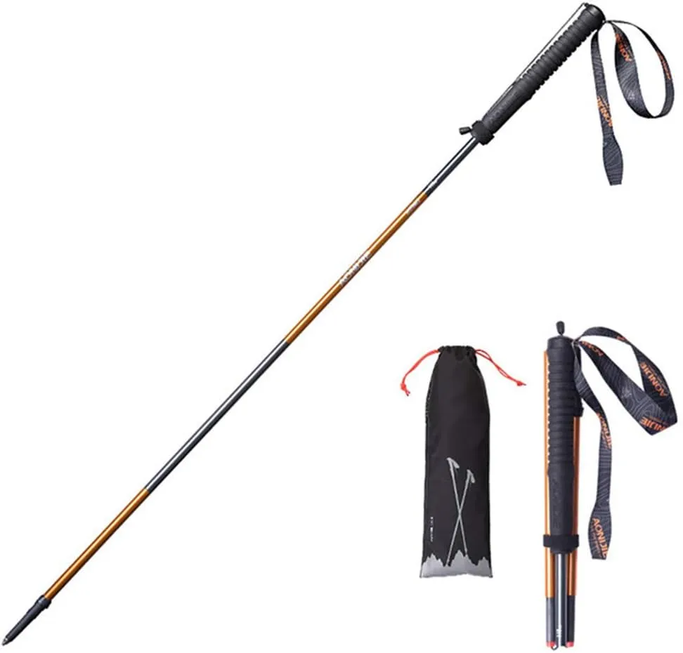 Trekking Hiking Poles - 2pc Pack Collapsible Folding Walking Sticks, Strong Lightweight Aluminum 7075 Carbon Fiber, with Extended EVA Grips, Ultralight for Backpacking Camping (B)