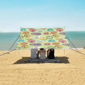 Trendy Cartoon Elements Beach Canopy Tent Anti-UV & Wind Resistant, Camping Sun Shelter Easy Setup Portable,Outdoor Shade Tents with Sandbags,Sand Shovels,Ground Pegs & Stability Poles