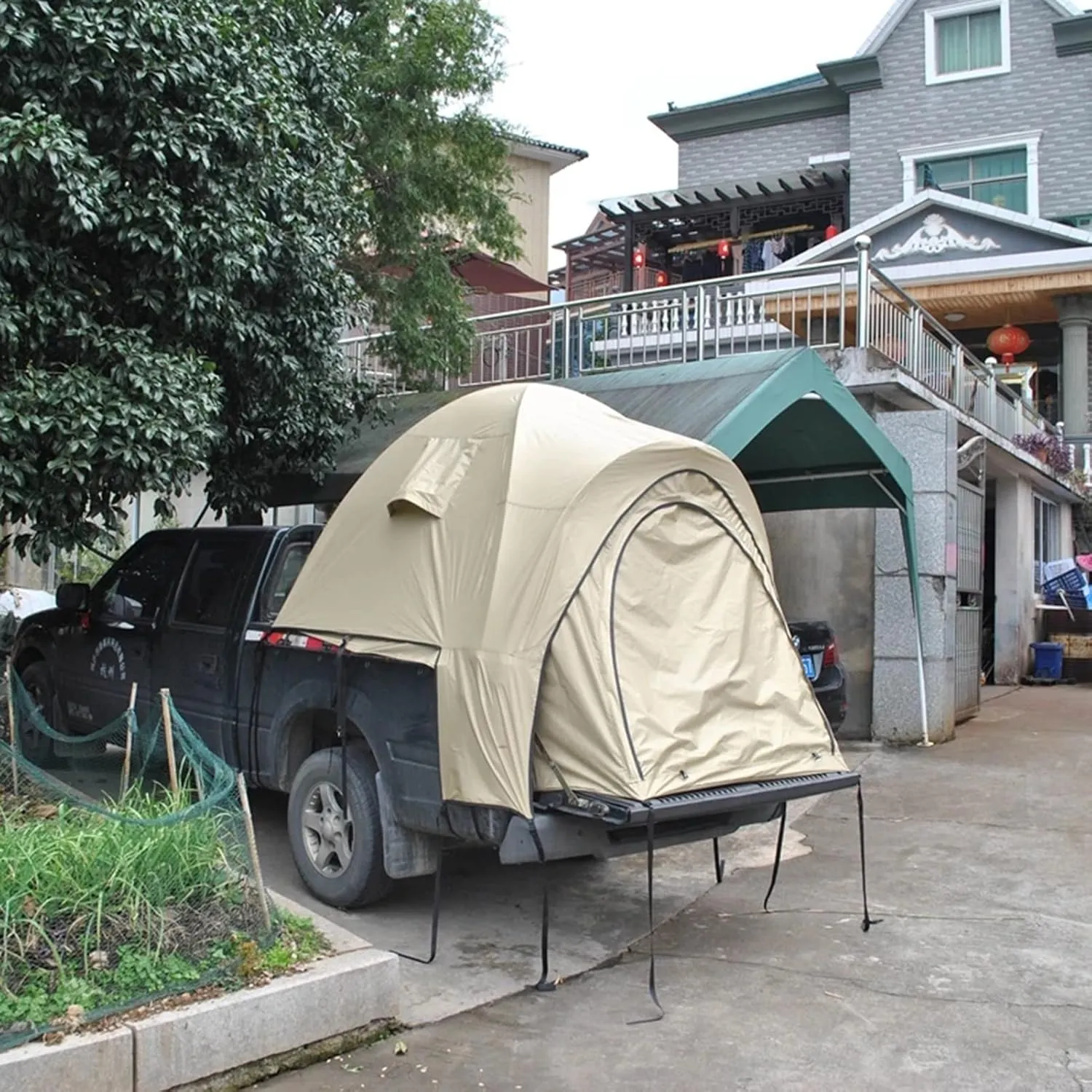 Truck Bed Tent with Double Roof and Storage Bag, 4000mm PU Waterproof Van Tent and Windproof for 3-4 Persons - Portable Double Layer Tent for Camping and Camping