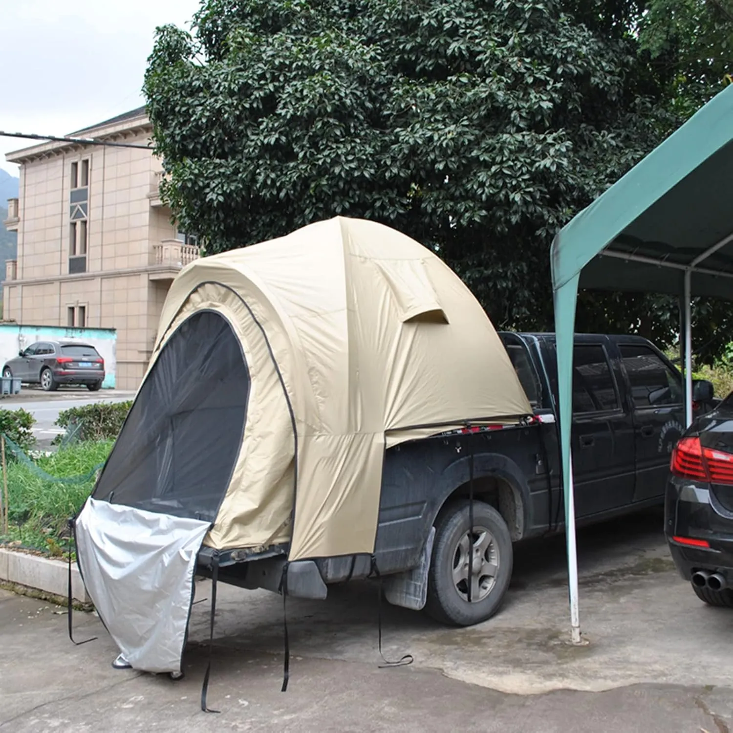 Truck Bed Tent with Double Roof and Storage Bag, 4000mm PU Waterproof Van Tent and Windproof for 3-4 Persons - Portable Double Layer Tent for Camping and Camping