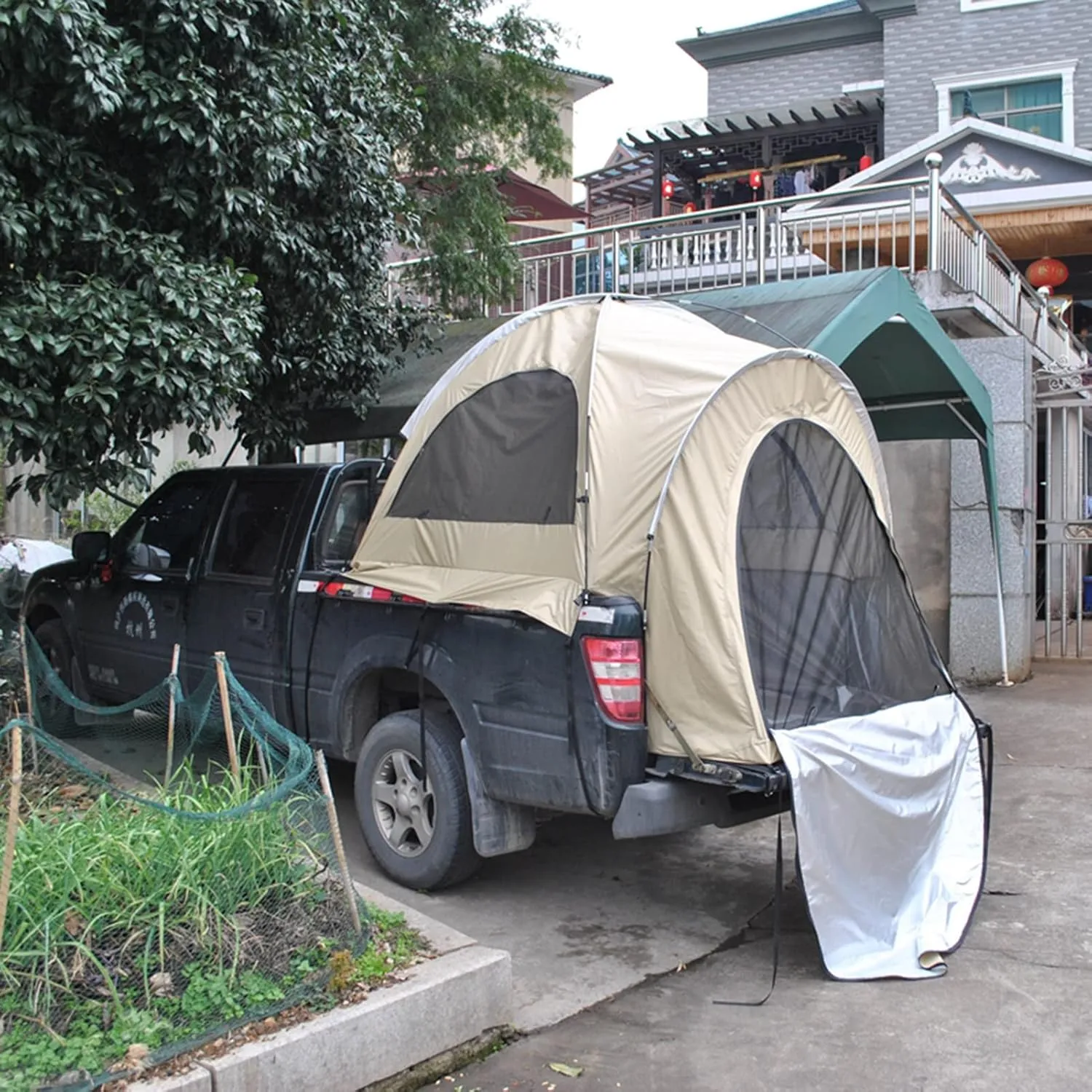 Truck Bed Tent with Double Roof and Storage Bag, 4000mm PU Waterproof Van Tent and Windproof for 3-4 Persons - Portable Double Layer Tent for Camping and Camping
