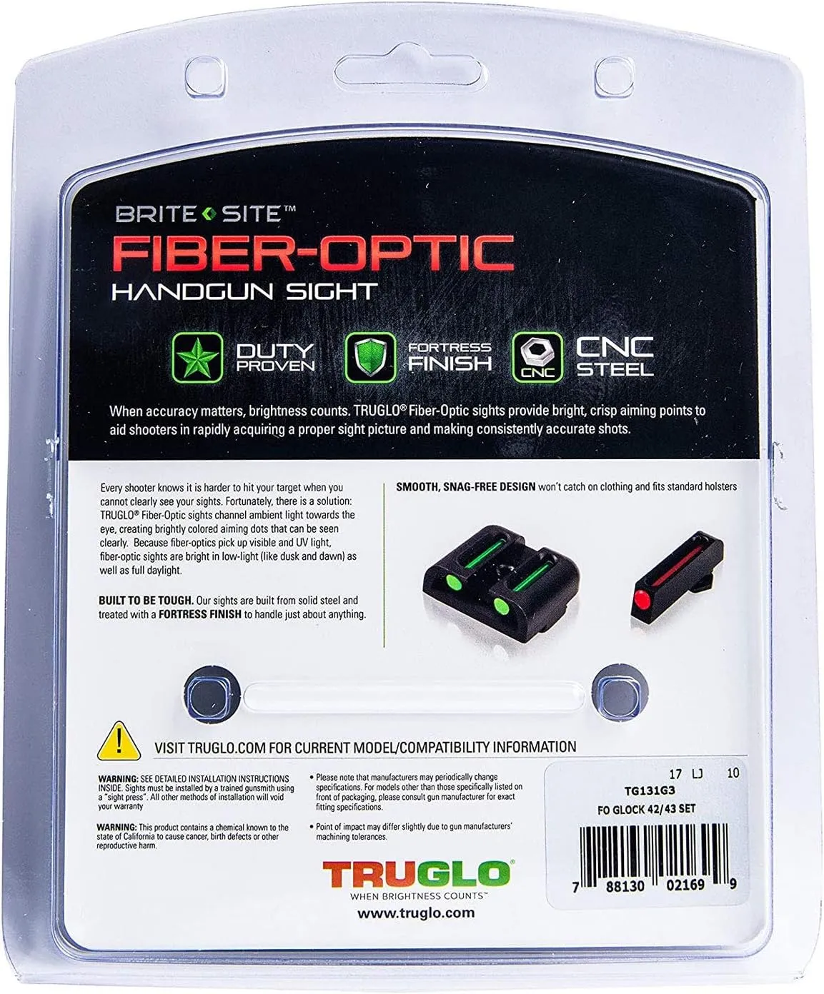 TRUGLO Fiber-Optic Handgun Night Sight | Compact Durable Snag-Resistant High-Visibility Red Front & Green Rear Sight for Handguns