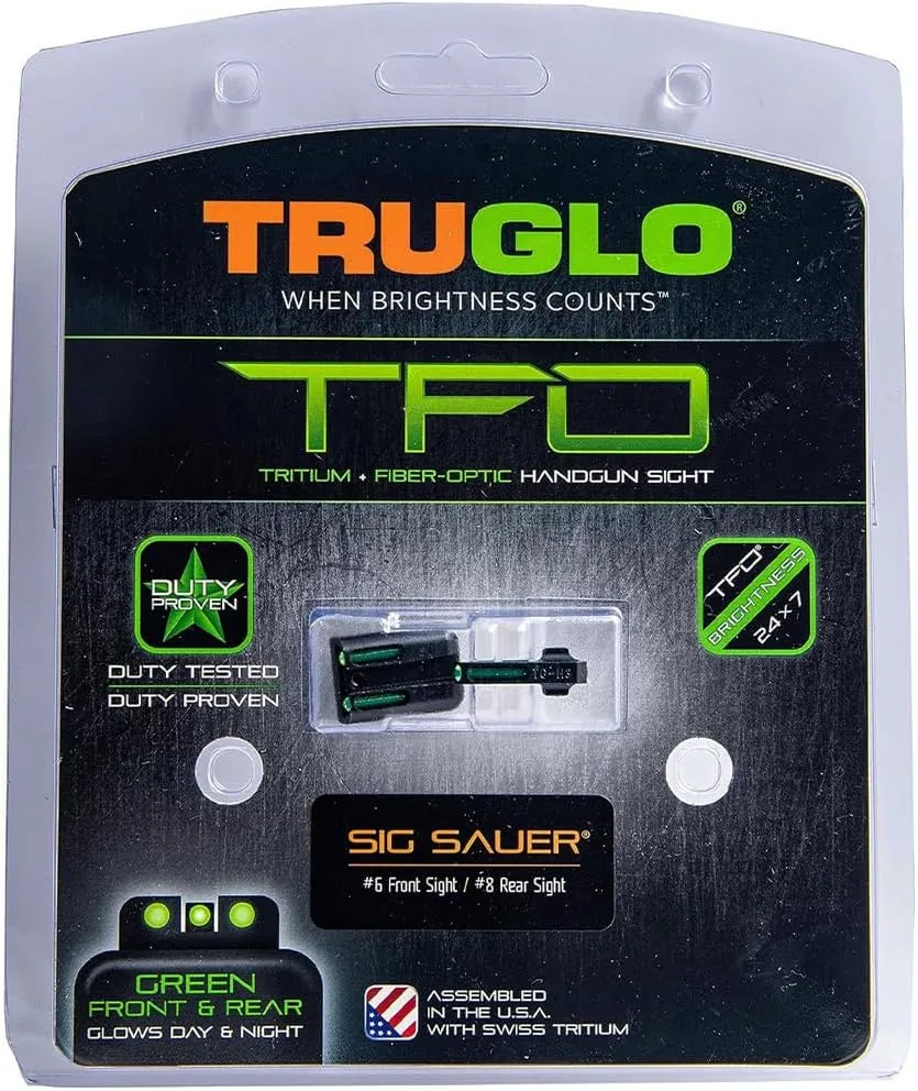 Truglo TFO Tritium & Fiber-Optic Handgun Sight, Durable Compact High-Visible Front & Rear Night Sight Set, Compatible with Sig Sauer Handguns