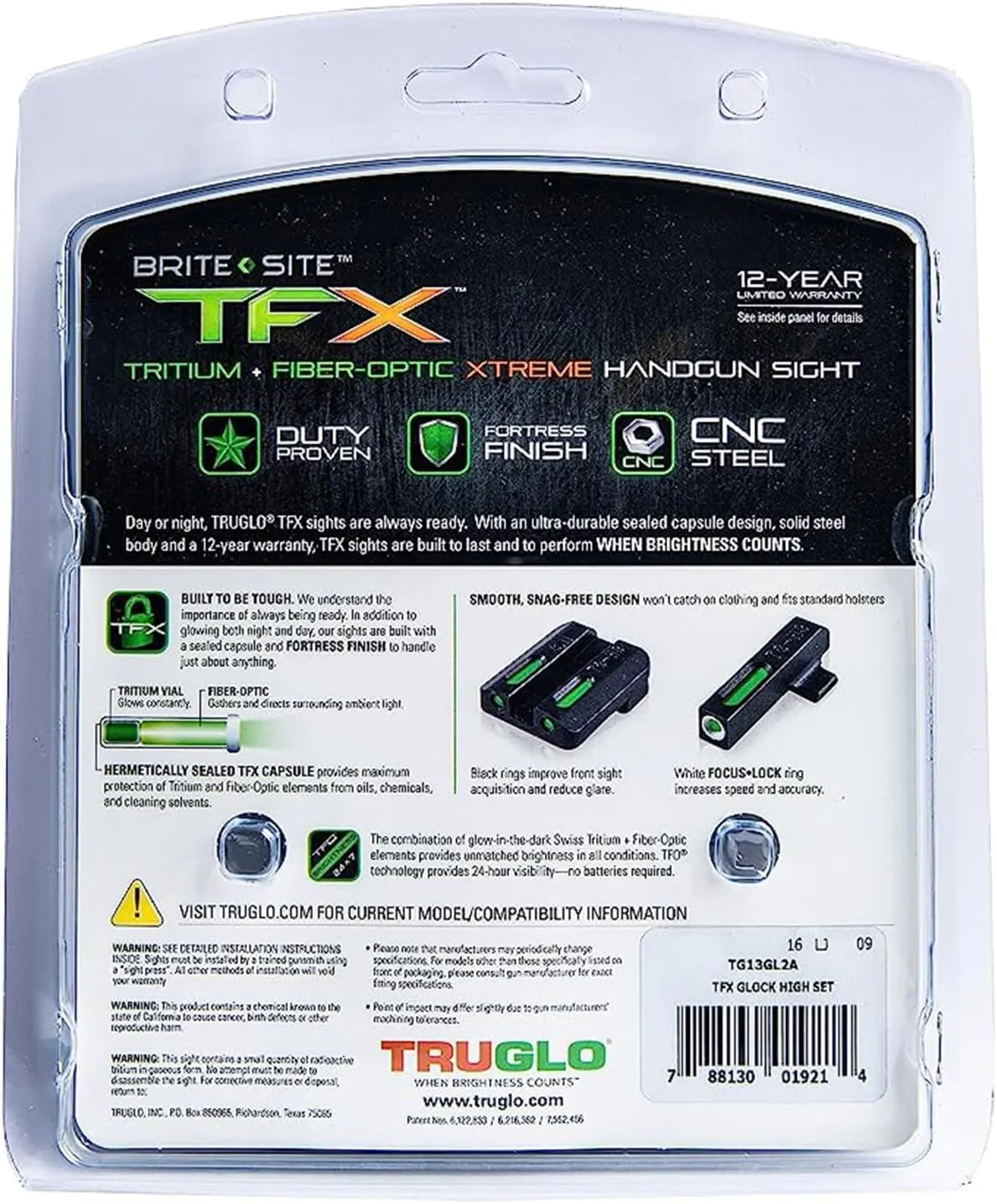 TRUGLO TFX Handgun Sight | Durable Shock-Resistant Compact Brightly Glowing Tritium & Fiber-Optic Xtreme Day/Night Sight for Handguns