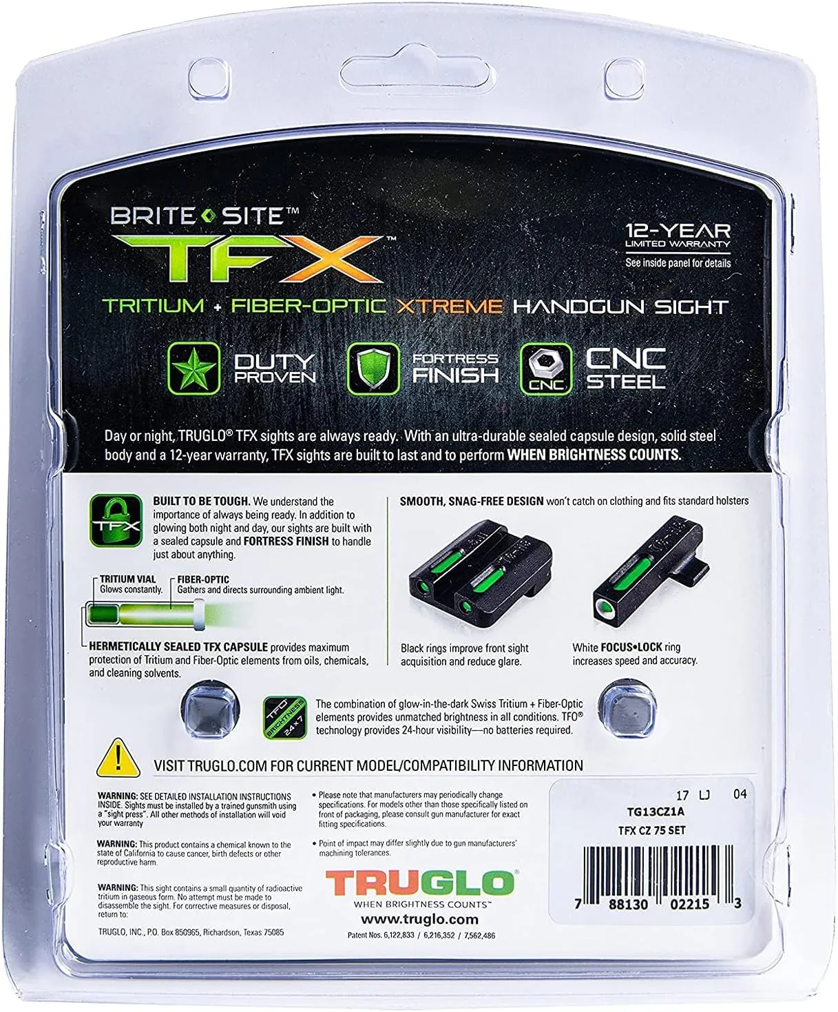 TRUGLO TFX Handgun Sight | Durable Shock-Resistant Compact Brightly Glowing Tritium & Fiber-Optic Xtreme Day/Night Sight for Handguns