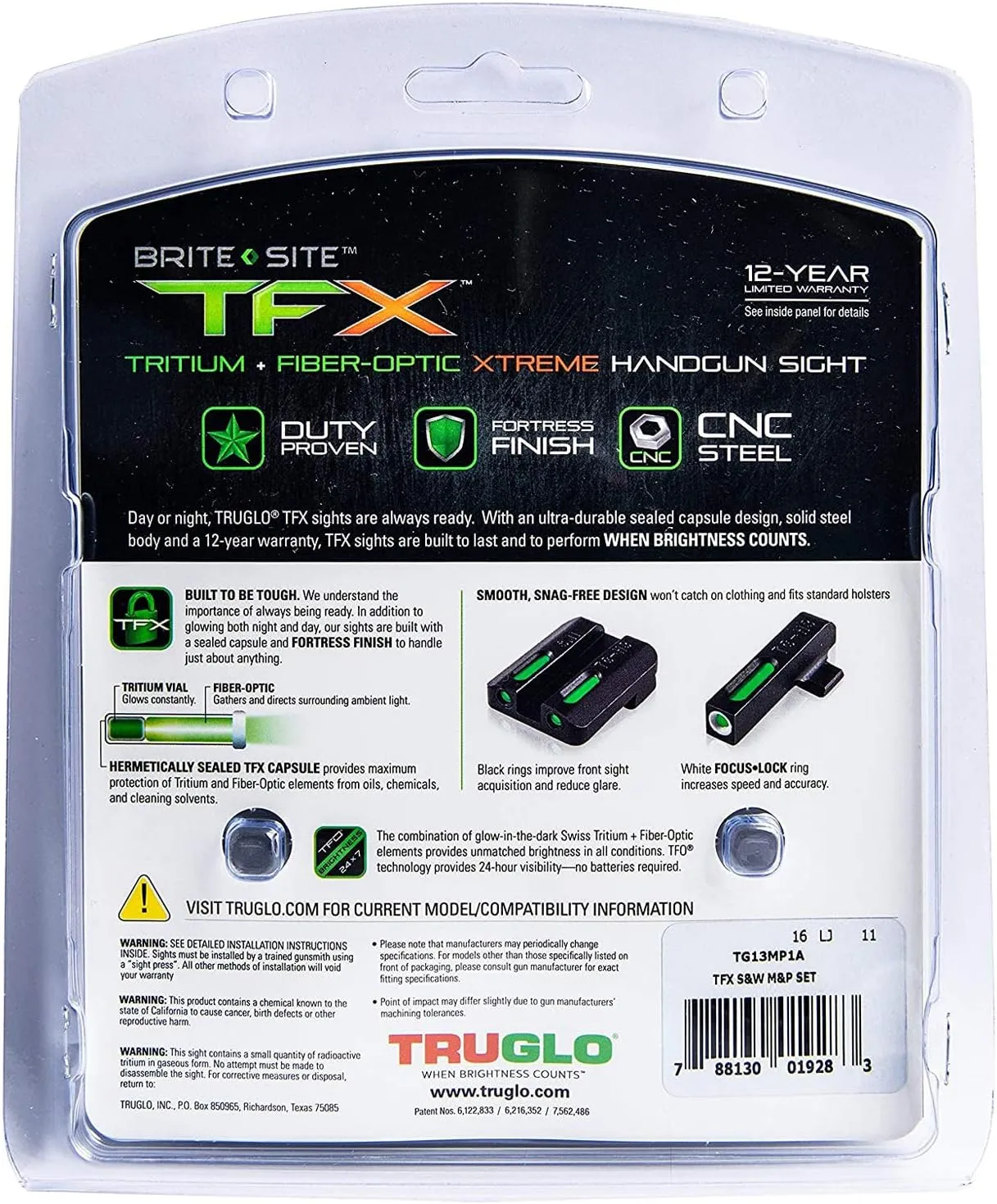 TRUGLO TFX Handgun Sight | Durable Shock-Resistant Compact Brightly Glowing Tritium & Fiber-Optic Xtreme Day/Night Sight for Handguns