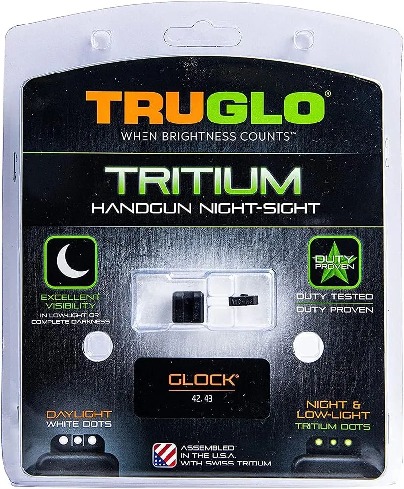 TRUGLO Tritium Handgun Sight | High-Visible Front & Rear Night Sights with Daylight White Dots & Low-Light Tritium Dots, Compatible with Glock Handguns