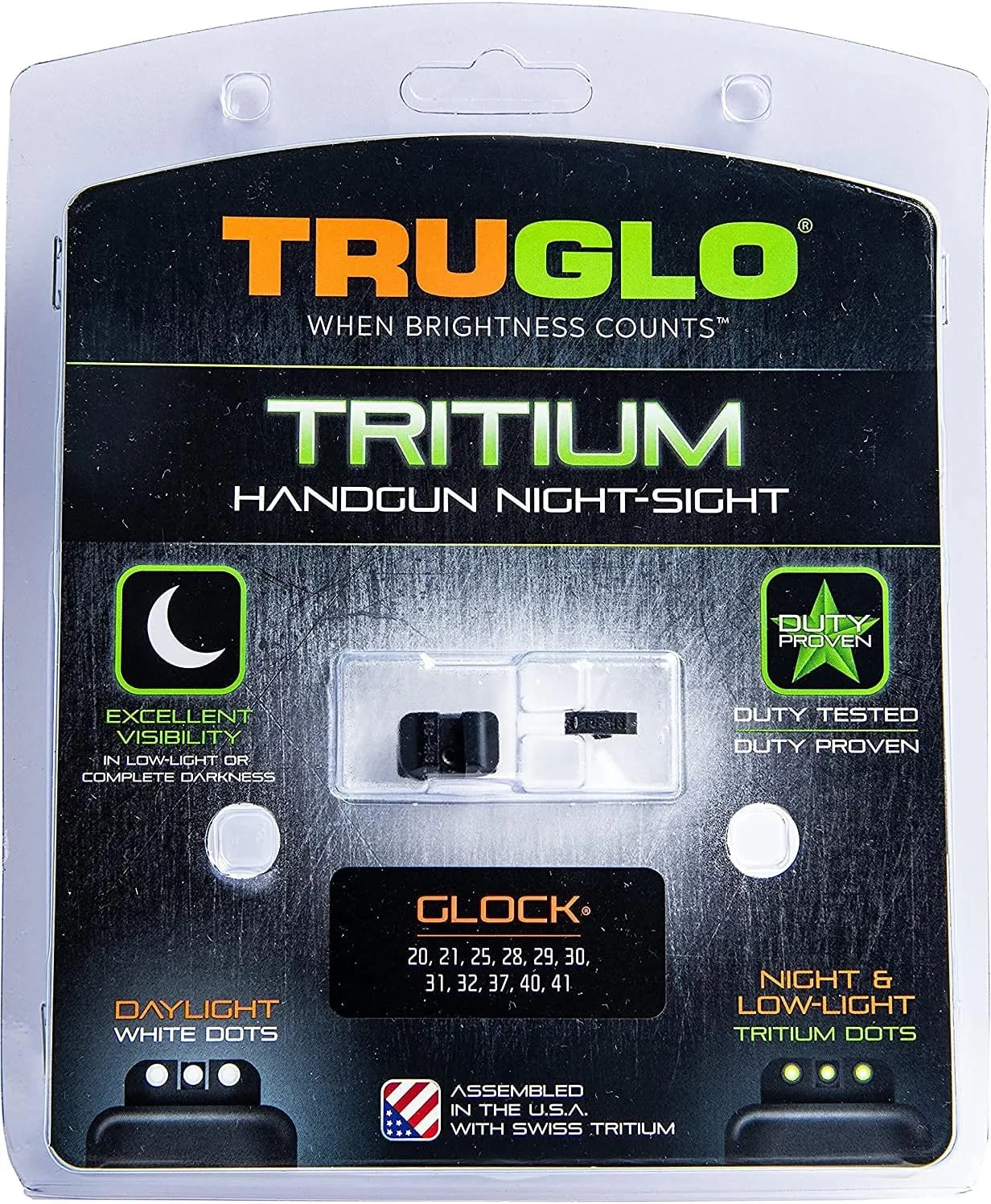 TRUGLO Tritium Handgun Sight | High-Visible Front & Rear Night Sights with Daylight White Dots & Low-Light Tritium Dots, Compatible with Glock Handguns