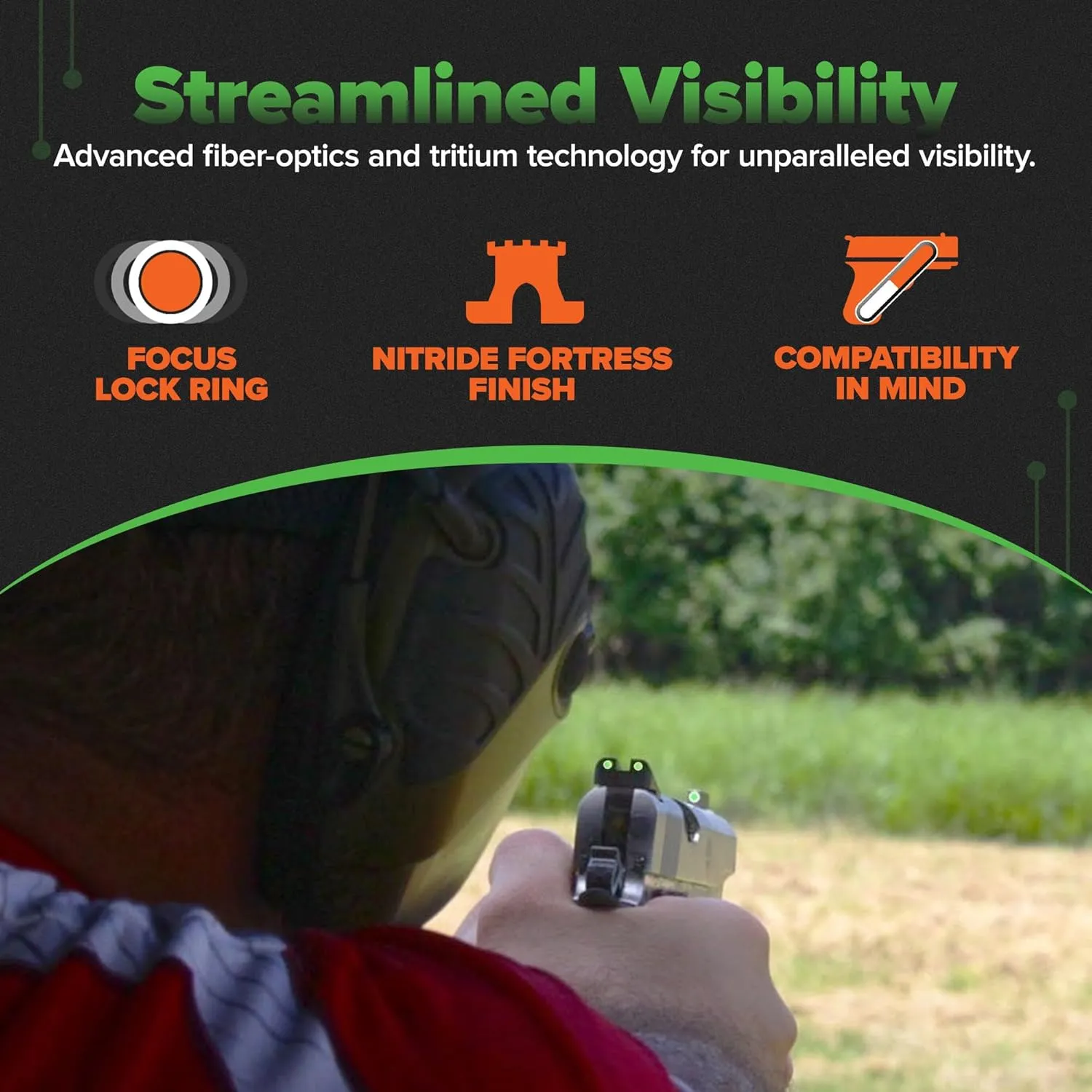 TRUGLO Tritium Handgun Sight | High-Visible Front & Rear Night Sights with Daylight White Dots & Low-Light Tritium Dots, Compatible with Glock Handguns