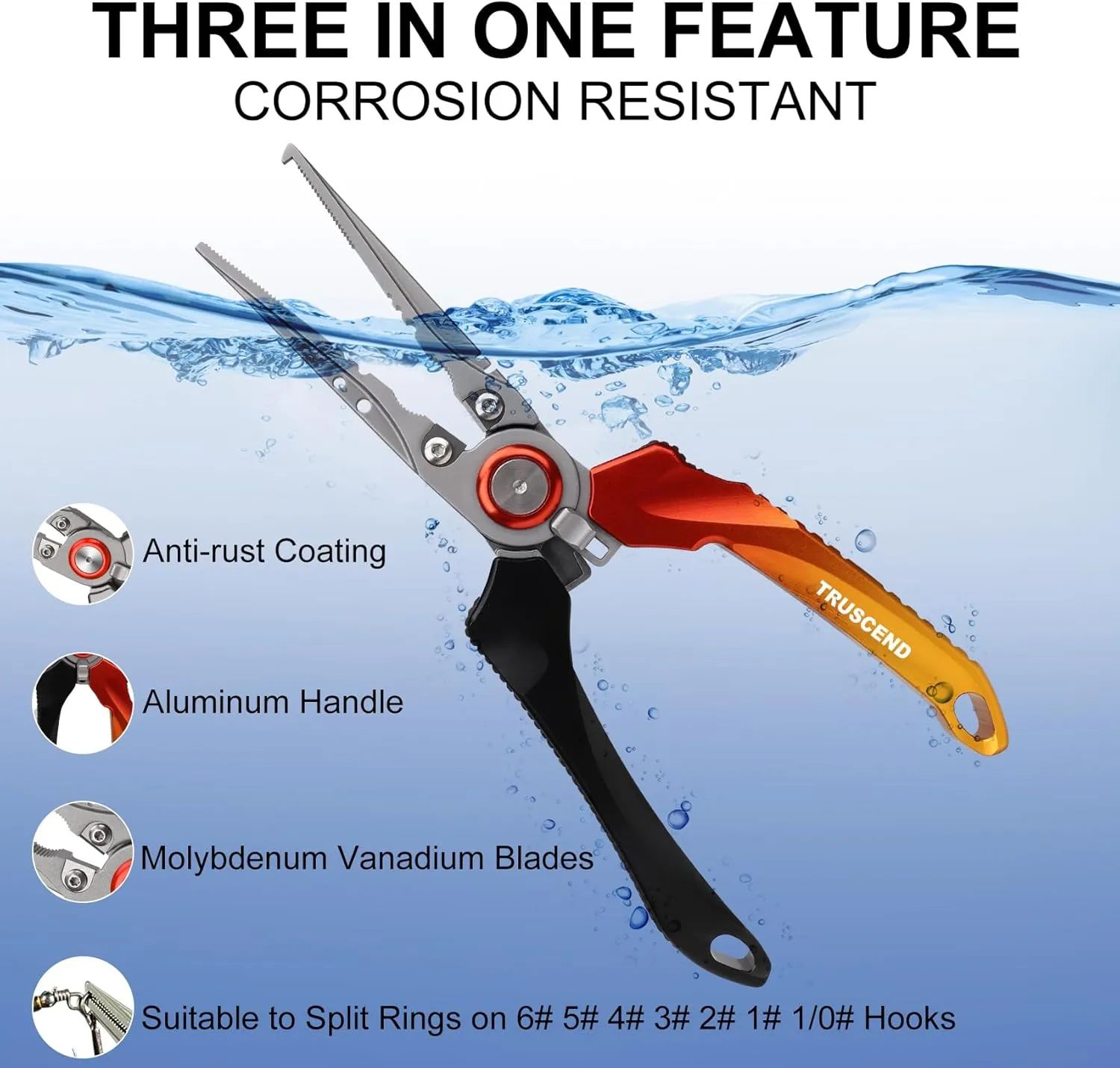 TRUSCEND Lockable Handy Fishing Pliers with Innovative Ergonomic Handle, Saltwater Corrosion Resistant Teflon Coated Fishing Tool, Multi-Function Fishing Gear with Mo-V Cutter, Amazing Fishing Gift