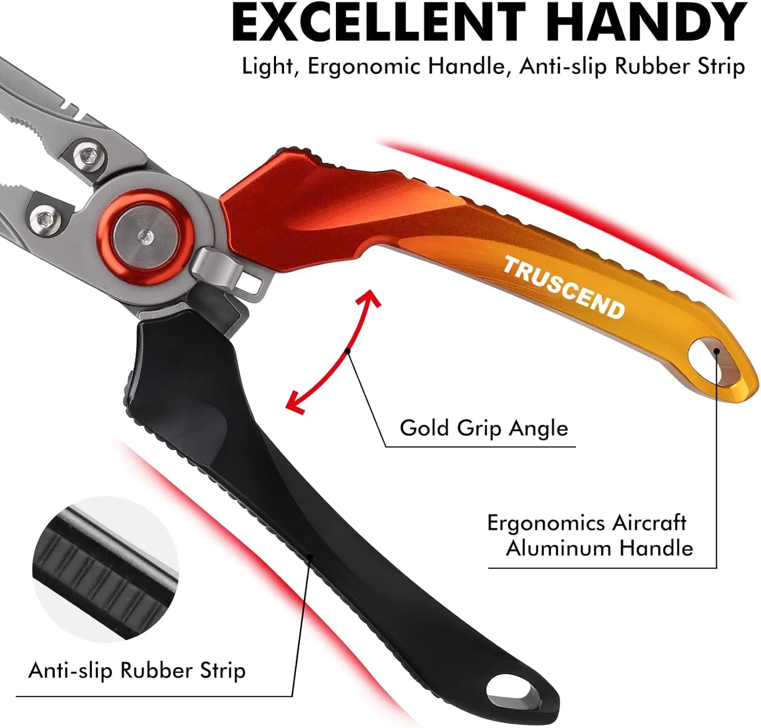 TRUSCEND Lockable Handy Fishing Pliers with Innovative Ergonomic Handle, Saltwater Corrosion Resistant Teflon Coated Fishing Tool, Multi-Function Fishing Gear with Mo-V Cutter, Amazing Fishing Gift