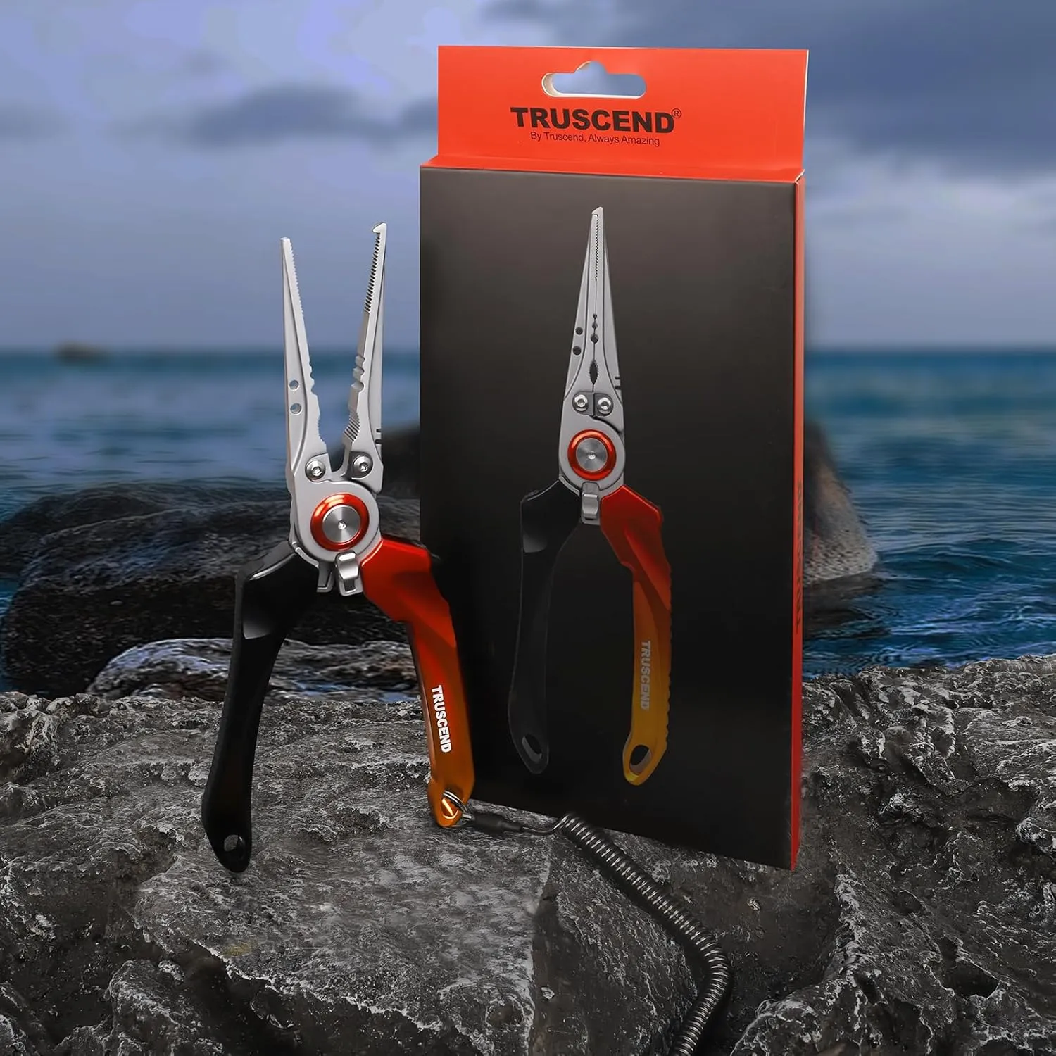 TRUSCEND Lockable Handy Fishing Pliers with Innovative Ergonomic Handle, Saltwater Corrosion Resistant Teflon Coated Fishing Tool, Multi-Function Fishing Gear with Mo-V Cutter, Amazing Fishing Gift