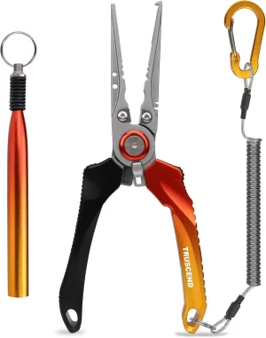 TRUSCEND Lockable Handy Fishing Pliers with Innovative Ergonomic Handle, Saltwater Corrosion Resistant Teflon Coated Fishing Tool, Multi-Function Fishing Gear with Mo-V Cutter, Amazing Fishing Gift