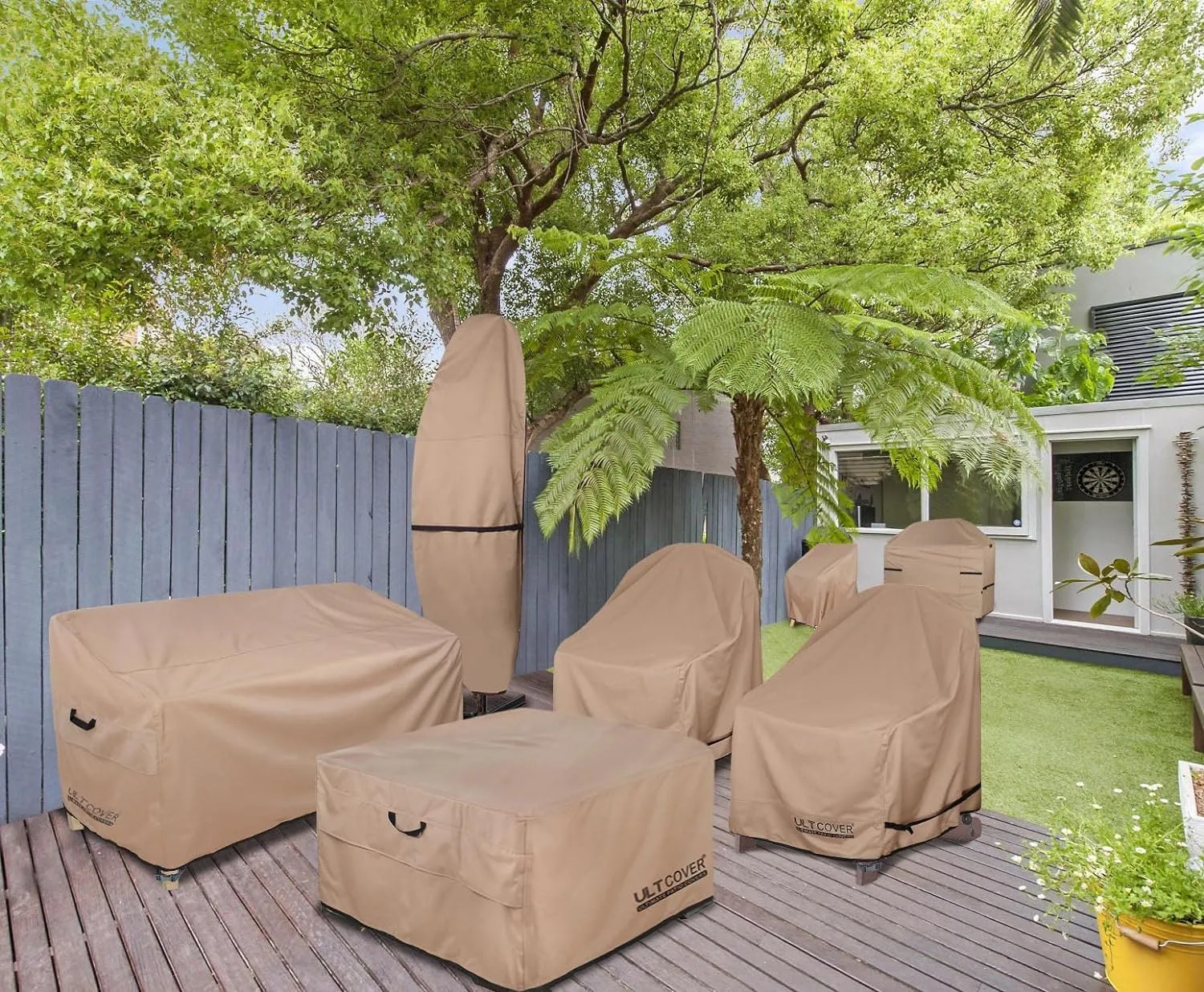ULTCOVER Patio Parasol 600D Waterproof Outdoor Offset Banana Style Umbrella Cover - Fits Cantilever Offset Umbrella 12-14 Feet
