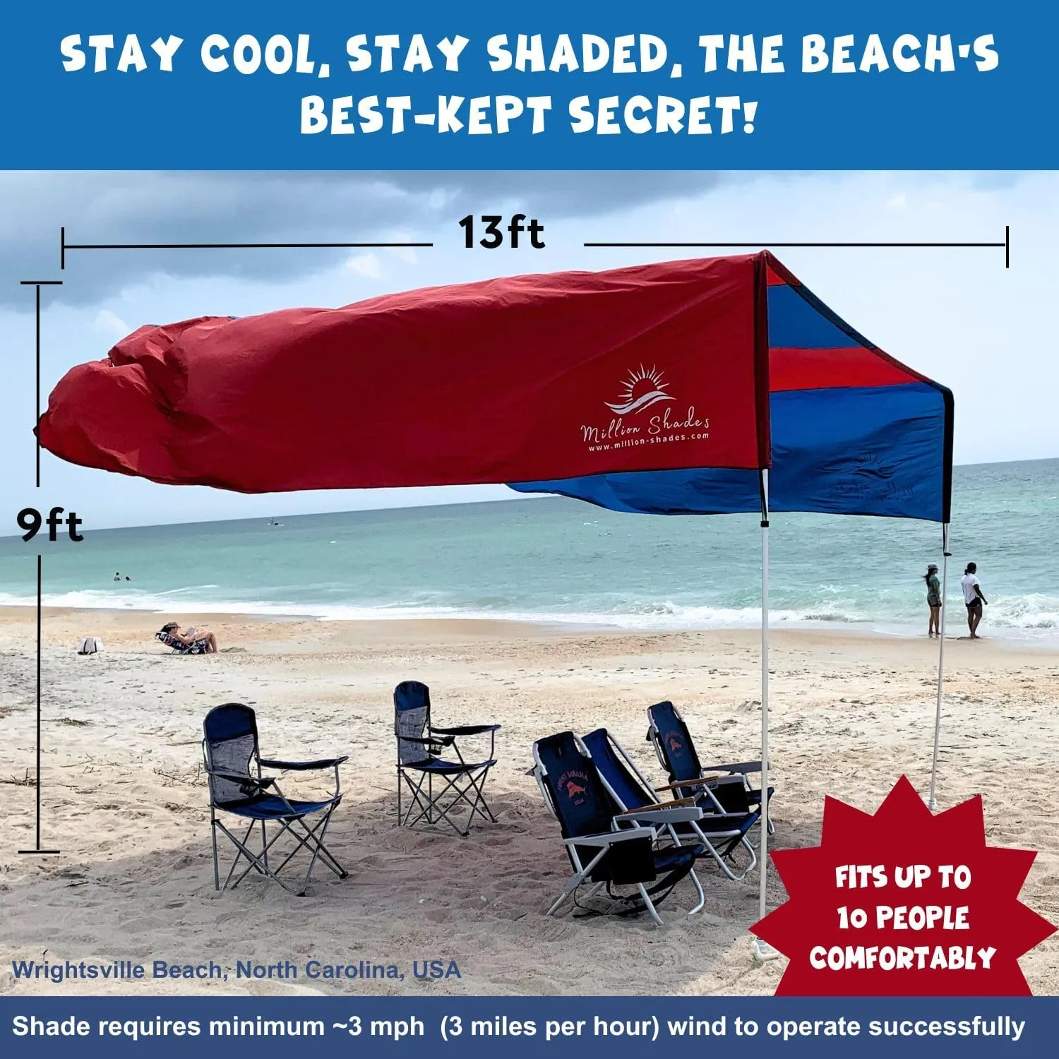 Ultimate Flying Beach Shade | Most Innovative Beach Shade Canopy with UPF 50  Sun Protection | Sun Shade Beach Canopy with Lightweight, Easy Setup & 360° Views (Beach Blue)
